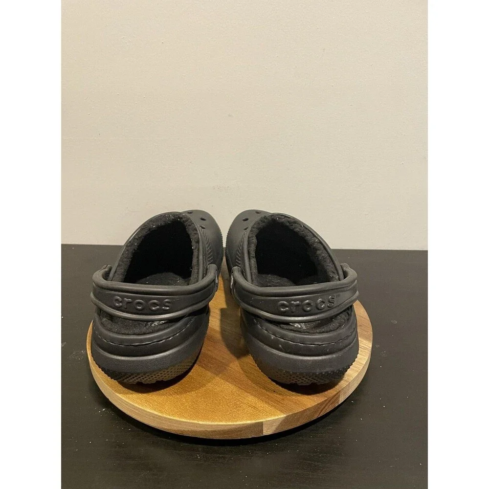 Crocs Classic Clogs Mens 9 Black Faux Fur Slip On Warm Winter Comfort Shoes